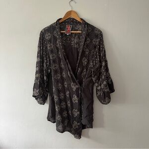 Johnny Was Dark Grey Wrap Embroidered Kimono Size XL